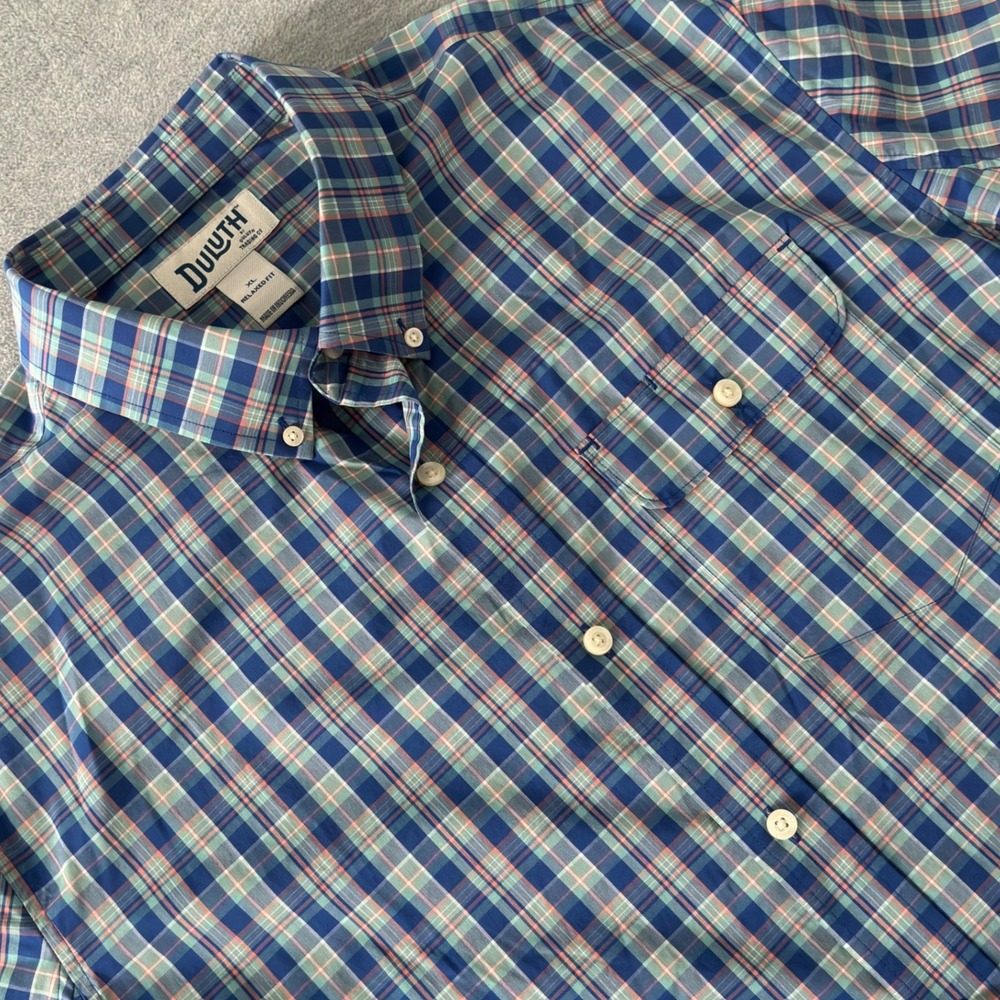 Duluth Trading Co XL Relaxed Fit Plaid Short Sleeve Coolmax Button Down Shirt